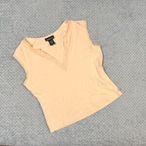 vintage y2k tan semi-crop lacy babydoll blouse cap sleeve tank top L express